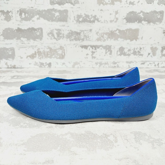 NEW Rothy's The Flat Navy Blue Knit Pointy Toe Slip On Loafers O165